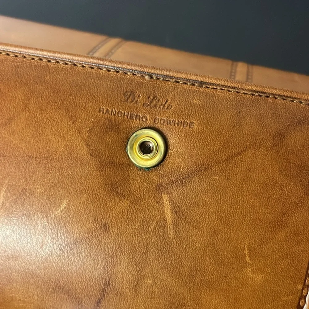 Vintage 1970s Di Lido Genuine Cowhide Leather Caramel‎ Brown Checkbook Wallet